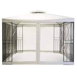 Steel 3m X 3m Cream Gazebo With Fly Screen