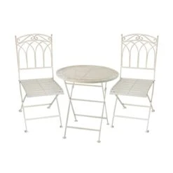 Charles Bentley Foldable Wrought Iron White Bistro Set