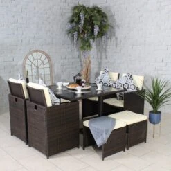 Cannes 8 Seater Brown Cube Set