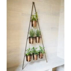 Gold Metal Wall Plant Stand With Planters -Tower Garden Outlet Store 30732717