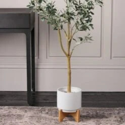 Plain Ceramic Plant Pot On Wooden Stand -Tower Garden Outlet Store 30829988 alt01