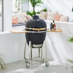 Tower Kamado XL Ceramic Charcoal BBQ With Wooden Shelves, Black -Tower Garden Outlet Store 30849205 alt04