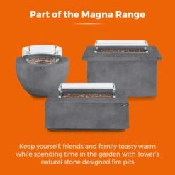 Tower Magna H60cm Rectangular Gas Fire Pit, Grey -Tower Garden Outlet Store 30849220 alt08