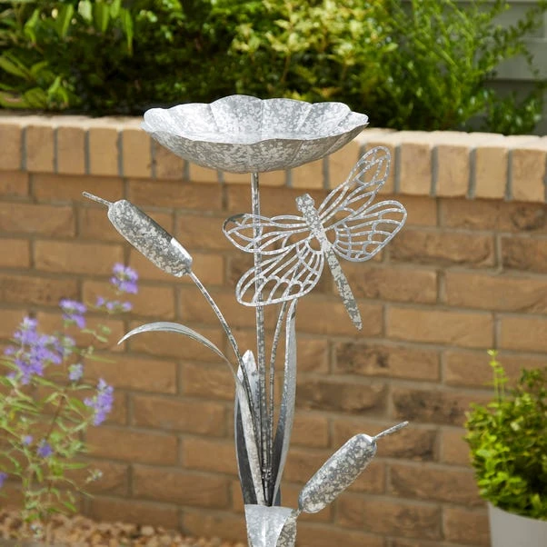 Silver Iron Dragonfly Bird Bath Stake 1 Silver Iron Dragonfly Bird Bath Stake