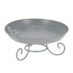 Fallen Fruits Grey Metal Standing Bird Bath