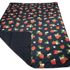 Strawberries & Cream Extra-Large Family Sized Quilted Picnic Blanket With Carry Handle -Tower Garden Outlet Store 30911478 alt02