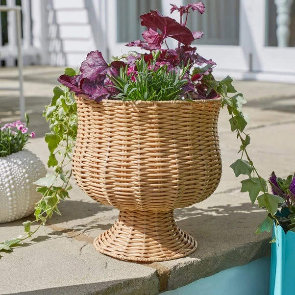 Faux Rattan Urn Shaped Woven Plant Pot 1 Faux Rattan Urn Shaped Woven Plant Pot