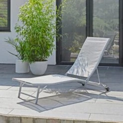 Grey Textilene Lounger With Wheels -Tower Garden Outlet Store 30926692 alt02