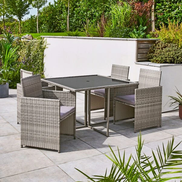 Grey Rattan 4 Seater Dining Cube Set 2 Grey Rattan 4 Seater Dining Cube Set - Image 2