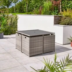Grey Rattan 4 Seater Dining Cube Set 10 Grey Rattan 4 Seater Dining Cube Set -Tower Garden Outlet Store 30927273 alt02
