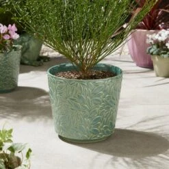 Leaf Embossed Stoneware Plant Pot -Tower Garden Outlet Store 30927965
