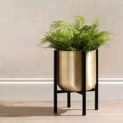 Gold Metal Plant Pot With Black Stand -Tower Garden Outlet Store 30958136