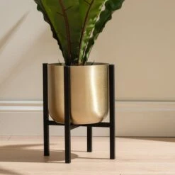 Gold Metal Plant Pot With Black Stand -Tower Garden Outlet Store 30958181 alt02