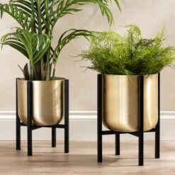 Gold Metal Plant Pot With Black Stand -Tower Garden Outlet Store 30958181 alt06