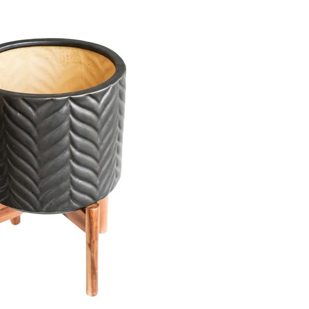 Aspen Chevron Ceramic Plant Pot With Stand 8 Aspen Chevron Ceramic Plant Pot With Stand - Image 8