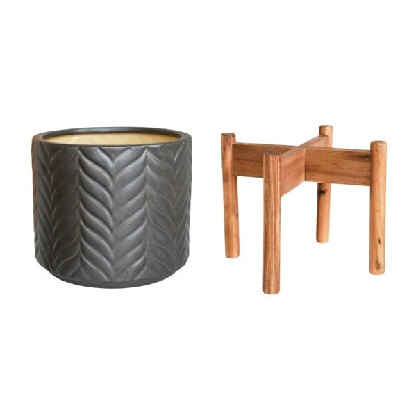 Aspen Chevron Ceramic Plant Pot With Stand 9 Aspen Chevron Ceramic Plant Pot With Stand - Image 9