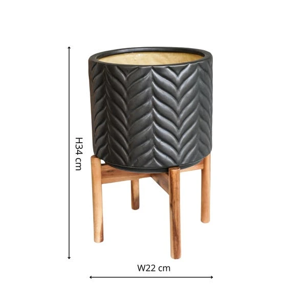 Aspen Chevron Ceramic Plant Pot With Stand 10 Aspen Chevron Ceramic Plant Pot With Stand - Image 10