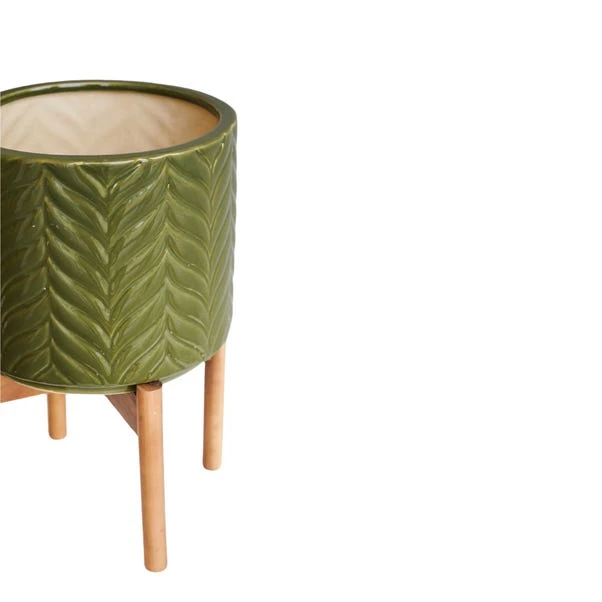 Aspen Chevron Ceramic Plant Pot With Stand 3 Aspen Chevron Ceramic Plant Pot With Stand - Image 3