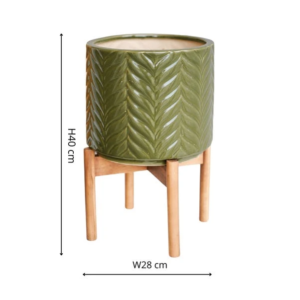 Aspen Chevron Ceramic Plant Pot With Stand 5 Aspen Chevron Ceramic Plant Pot With Stand - Image 5