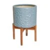 Aspen Flower Ceramic Plant Pot With Stand