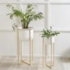 Set Of 2 White & Gold Metal Plant Stands