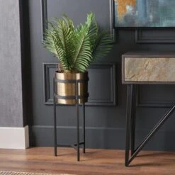 Brass & Black Metal Plant Pot & Stand -Tower Garden Outlet Store 30983139